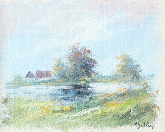 CARL JULIUS. Landskap med gård, olja på duk, signerad C. Julius. på auktion hos Helsingborgs Auktionskammare
