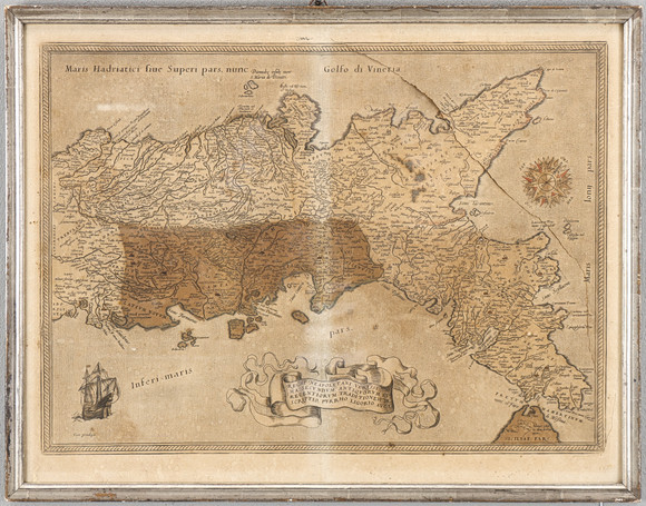 ABRAHAM ORTELIUS. Karta Regni Neapolitani Verissima Secundum Antiquorum et Recentiorum Traditionem Descriptio, på auktion hos Karlstad Hammarö Auktionsverk