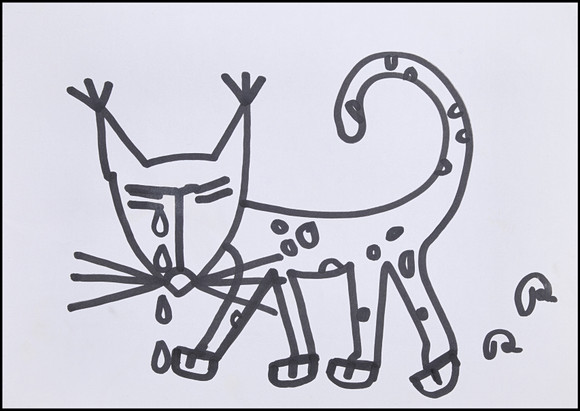 ROGER RISBERG (Sverige, Göteborg, 1956-2011). Gråtande katt, monogramsignerad RR, tuschteckning. på auktion hos Crafoord Auktioner Stockholm