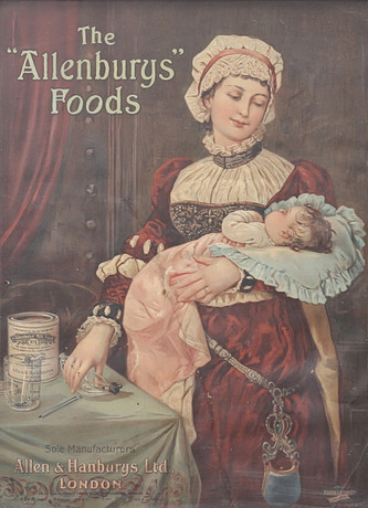 REKLAMTRYCK, "The Allenburys Foods", Allen & Hanburys Ltd, London, tidigt 1900-tal. på auktion hos Auktionshuset Thelin & Johansson