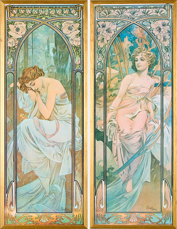 ALPHONSE MUCHA. Efter. Tryck, 2 stycken, jugendstil. på auktion hos Uppsala Auktionskammare