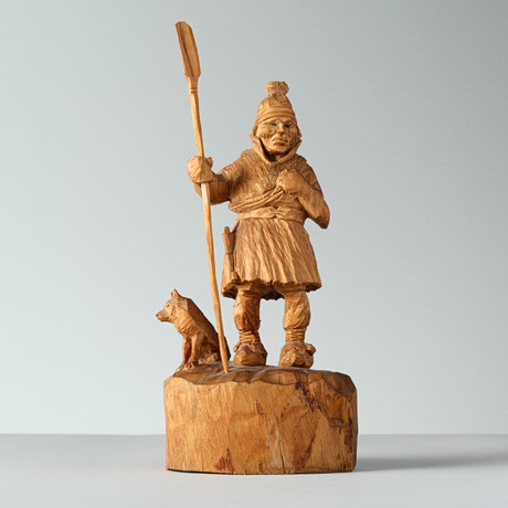 MARTIN STENSTRÖM. Skulptur, björk, same och hund, signerad, 1900-tal. på auktion hos Wickmans