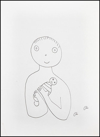 ROGER RISBERG (Sverige, Göteborg, 1956-2011). Man med bebis, monogramsignerad RR, tuschteckning. på auktion hos Crafoord Auktioner Stockholm
