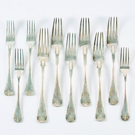GAFFLAR. Silver, Anders Gabriel Dufva, Stockholm, 10 st, 1900-talets första hälft. på auktion hos Uppsala Auktionskammare