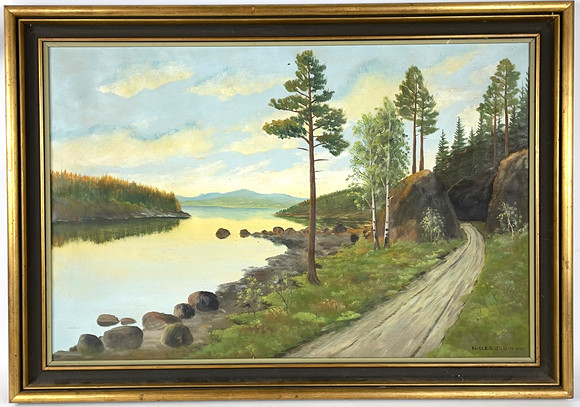 OIDENTIFIERAD KONSTNÄR. Landskapsmotiv, olja på duk, signerad & daterad A. Lagerström -1945. på auktion hos Roslagens Auktionsverk