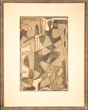 NILS KRISTOFFERSSON. Träsnitt, Absrakt motiv, Numrerad 1/40, Signerad, 1957. på auktion hos Norrlands Auktionsverk