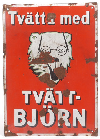 EMALJSKYLT, "Tvätta med TVÄTT-BJÖRN", 1920/30-tal. på auktion hos Auktionsfirma Kenneth Svensson i Kalmar