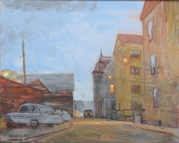 GUSTAF FOGELBERG. Olja på panå, Bruksgatan Jönköping, signerad G. Fogelberg. på auktion hos Gomér & Andersson Jönköping