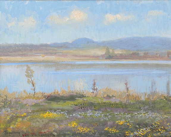 GUSTAF FOGELBERG. Olja på duk, Vår vid landsjön, signerad G. Fogelberg. på auktion hos Gomér & Andersson Jönköping