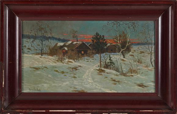 ANSHELM DAHL (1897-1954) Vinterlandskap med solnedgång, oljemålning på duk, signerad. på auktion hos Stockholms Auktionsverk Magasin 5
