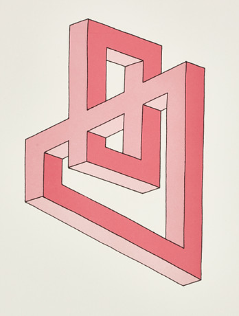 OSCAR REUTERSVÄRD (Sverige, 1915-2002), Perspective japonaise - Omöjlig figur i rosa, signerad, X / XL, färgli på auktion hos Crafoord Auktioner Stockholm