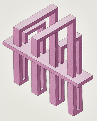 OSCAR REUTERSVÄRD (Sverige, 1915-2002), Perspective japonaise - Omöjlig figur i lila, signerad och numrerad 61 på auktion hos Crafoord Auktioner Stockholm