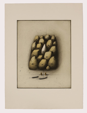 FRIEDRICH MECKSEPER. Färgetsning, komposition med numrerade objekt, numrerad 61/100 signerad, daterad 1976. på auktion hos Limhamns Auktionsbyrå