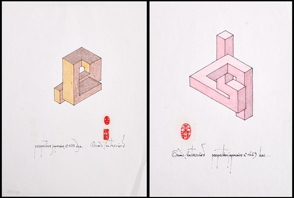 OSCAR REUTERSVÄRD (Sverige, 1915-2002), (2), "Perspective japonaise No 469 hac", "No 433 dga", signerade, tusc på auktion hos Crafoord Auktioner Stockholm
