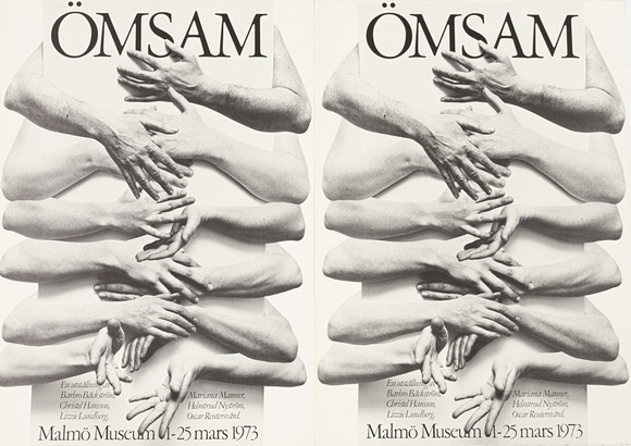 UTSTÄLLNINGSAFFISCHER, 2 st, "Ömsam", Malmö Museum, 1973. på auktion hos Karljohan Auktioner