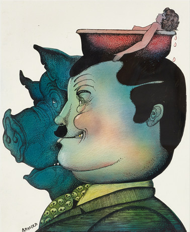 HANS ARNOLD (SVERIGE, 1925–2010). "Svin", signerad Arnold, blandteknik. på auktion hos Crafoord Auktioner Stockholm