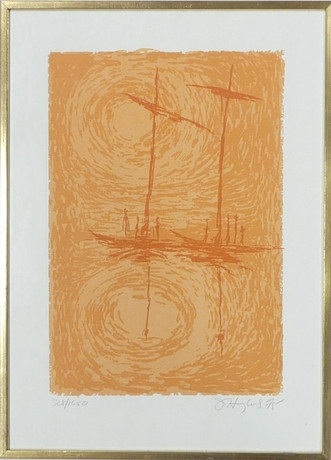 JIM HUGHES. FÄRGLITOGRAFI, signerad 328/1650. på auktion hos Lysekils Auktionsbyrå