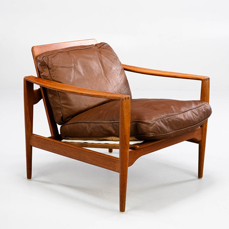 FÅTÖLJ, Teak, Läder. 1950-60 tal, Danmark. på auktion hos Norrlands Auktionsverk