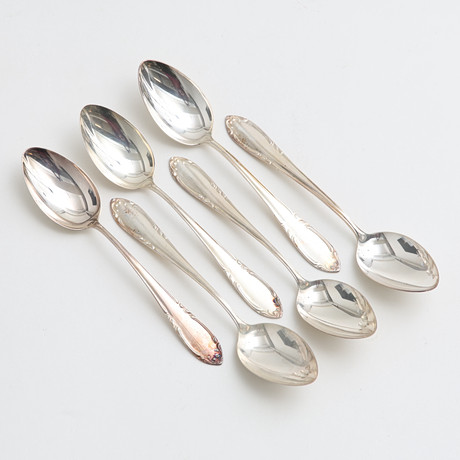 SKEDAR, 6 st, silver, 246 gram, Hallbergs Guldsmeds Ab C G Stockholm, 1900-talets första hälft. på auktion hos Auktionshuset Thelin & Johansson