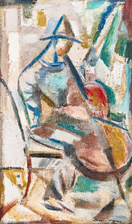 JULES SCHYL. Cellospelare, olja på pannå, signerad. på auktion hos Stockholms Auktionsverk Magasin 5