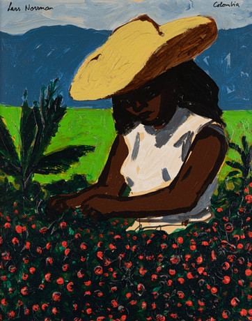 LARS NORRMAN. Olja på pannå, "Colombia" signerad, kvinnomotiv, 1900-tal. på auktion hos Norrlands Auktionsverk