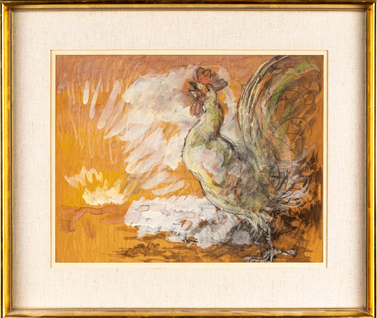 ROBERT HÖGFELDT. Blandteknik på papper, motiv av tupp, 1900-tal, osignerad. (TILLSKRIVEN). på auktion hos Norrlands Auktionsverk