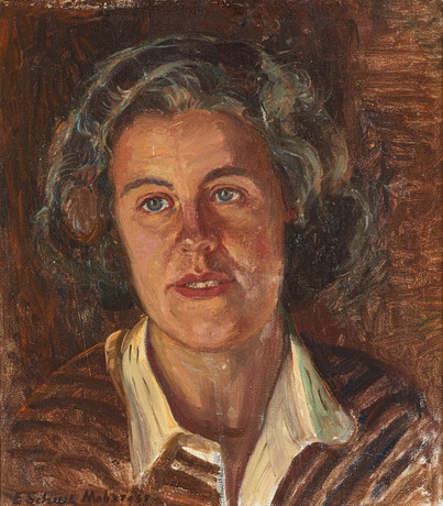 ELSA SCHULTZ-MOBERGER. kvinnoporträtt, olja på pannå, signerad. på auktion hos Crafoord Auktioner Stockholm