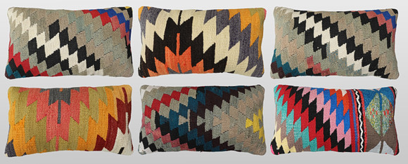 ORIENTMATTA. Parti kuddfodral 6st, anatoliska Kelim fragment, 50 x 30 cm. på auktion hos Gomér & Andersson Linköping