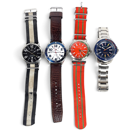 ARMBANDSUR, 4 st, Hilfiger, Lacoste, Nautica, Gant. Quartz. på auktion hos Roslagens Auktionsverk