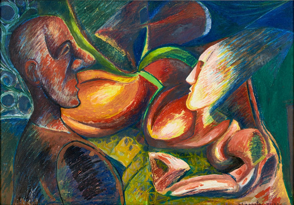 Jerzy Lassota de Kaliński (f. 1946) POLEN, abstrakt figurkomposition, olja på papper, signerad och daterad -72 på auktion hos Crafoord Auktioner Stockholm