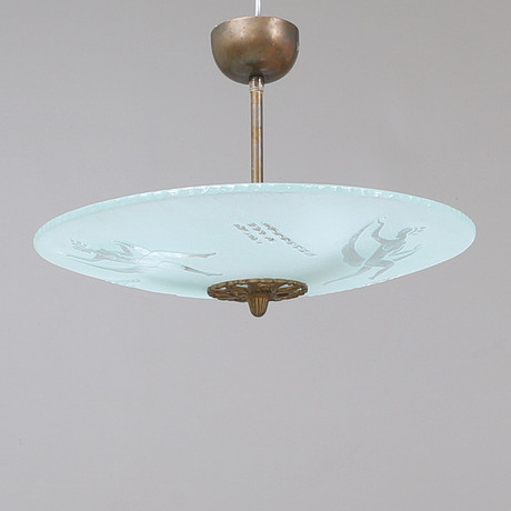 TAKLAMPA, glas, 1940-tal. på auktion hos RA Auktionsverket Norrköping