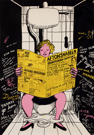 MARIE-LOUISE EKMAN (DE GEER). "På toaletten/Aftonsnabeln", affisch (färgserigrafi), 1969. på auktion hos Stockholms Auktionsverk Magasin 5