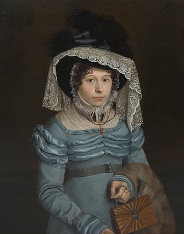 OKÄND KONSTNÄR. olja på duk, porträtt av adelsflicka, Regency-stil, 1800-talets första kvartal. på auktion hos Gomér & Andersson Linköping