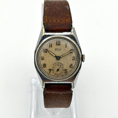 GENIA SPORT, militär, armbandsur, 1940-tal, manuell, stål. på auktion hos Skandia Auktion