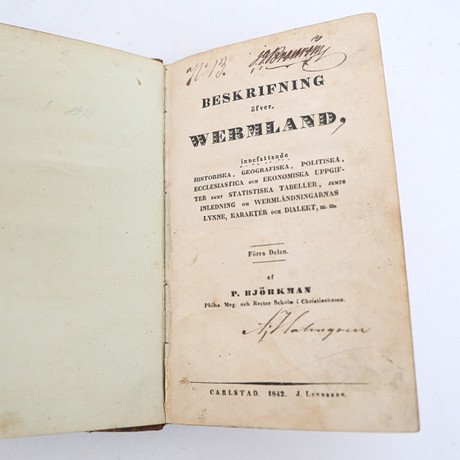 BOK, "Beskrifning öfver Wermland" 1842. på auktion hos Falun Auktionsbyrå