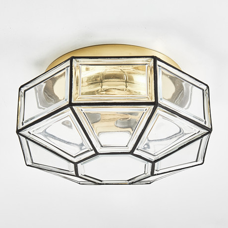 TAKLAMPA, Hollywood Regency, 1970/80-tal, glas, mässing, Glashütte Limburg. på auktion hos Stockholms Auktionsverk Magasin 5