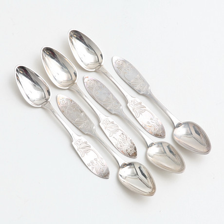 KAFFESKEDAR, 6 st, silver, 66 gram, Persson Ur Optisk-&Guldsmedsaffär Happaranda, 1950. på auktion hos Auktionshuset Thelin & Johansson