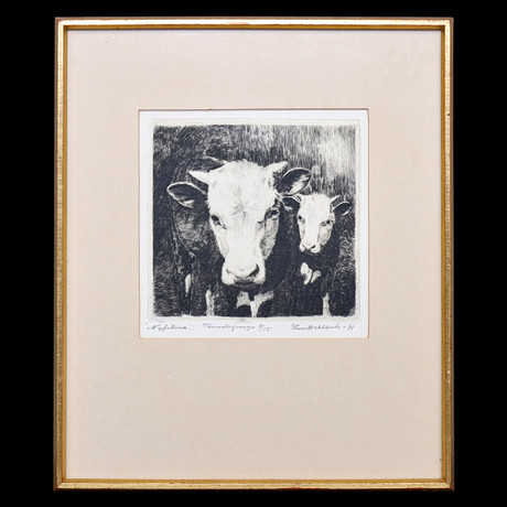 THUN DAHLBECK, LITOGRAFI 7/15 "NYFIKNA" MOTIV AV KOSSOR, SIGNERAD & DATERAD, 1971. på auktion hos Auktionskammaren Sydost Kalmar