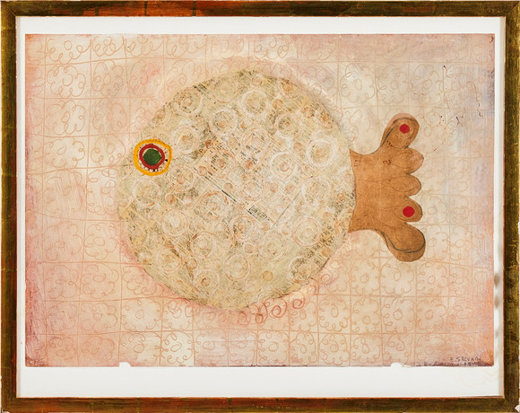 ERNEST SALVADO ( SPA 1929-1985). Komposition, blandteknik med collage, signerad E Salvadó, -65. på auktion hos Stockholms Auktionsverk Magasin 5