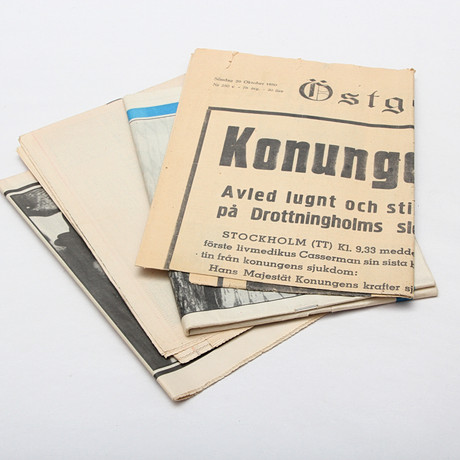 TIDNINGAR 2 st, 1950 Gustav V bortgång och Mordet på Palme, 1986. på auktion hos Kalmar Auktionsverk