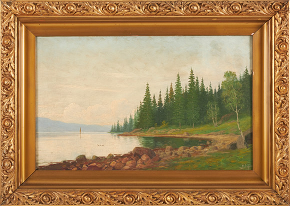 MARTIN AAGAARD. (Norge 1863-1913), Landskapsmotiv med vik, olja på duk, signerad. på auktion hos Stockholms Auktionsverk Sickla