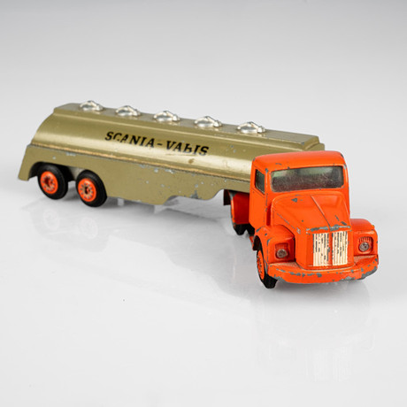 TEKNO SCANIA-VABIS 76 truck, orange cab, blue chassis. Toys