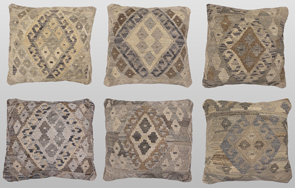 KUDDFODRAL, 6 st, anatoliska Kelim fragment, 50 x 50 cm. på auktion hos Helsingborgs Auktionskammare
