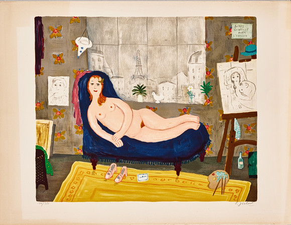 LENNART JIRLOW. Liggande modell, färglitografi, 1975. på auktion hos Stockholms Auktionsverk Magasin 5