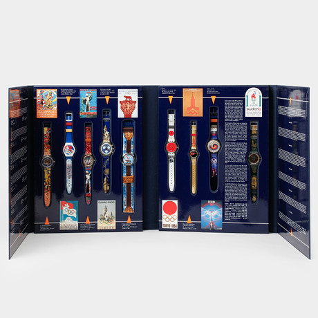 KOLLEKTION ARMBANDSUR, 9 stycken, "Olympic Games" Swatch. på auktion hos Göteborgs Auktionsverk