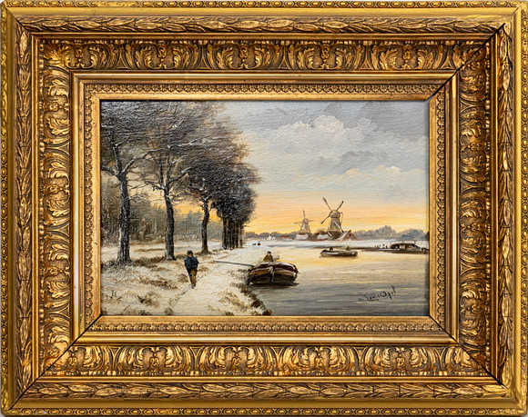 LOUIS APOL (1850-1936). Vintemotiv med väderkvarnar, olja på pannå, signerad. på auktion hos Auktionshuset Kolonn