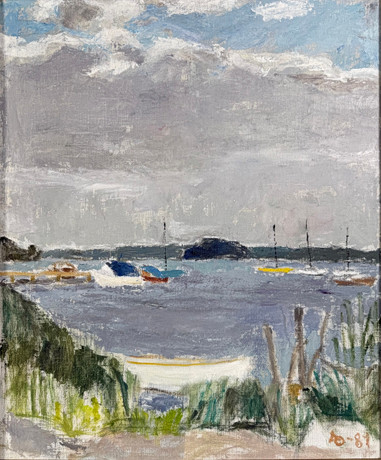 ADOLF OLSSON (1910-1985). . "Port Arthur, Norrtäljeviken" olja på pannå, monogramsignerad AO 10 81. på auktion hos Skandia Auktion