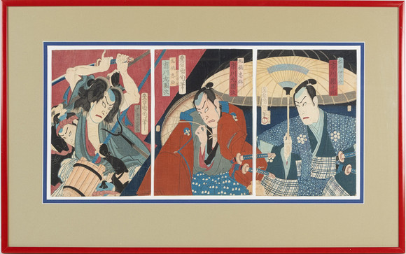 OIDENTIFIERAD KONSTNÄR. Träsnitt, triptyk, Japan, 1800-tal. på auktion hos Stockholms Auktionsverk Helsingborg