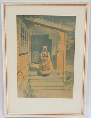 CARL LARSSON. tryck efter, motiv med flicka. på auktion hos Falun Auktionsbyrå
