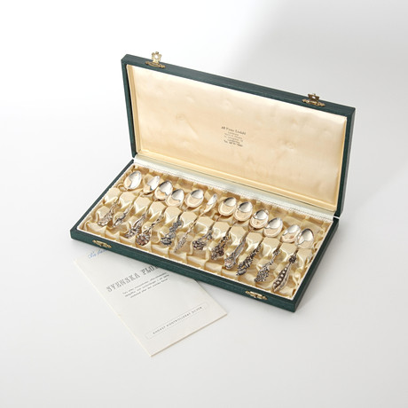 MOCCASKEDAR "Svenska Floran", 12 st, silver, i schatull, GEWE, 1960/70-tal. på auktion hos Auktionsverket Engelholm